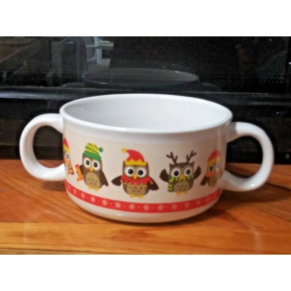 Old Time Pottery Owl Soup bowl/appetizer/cereal/snack bowl with handles, ceramic